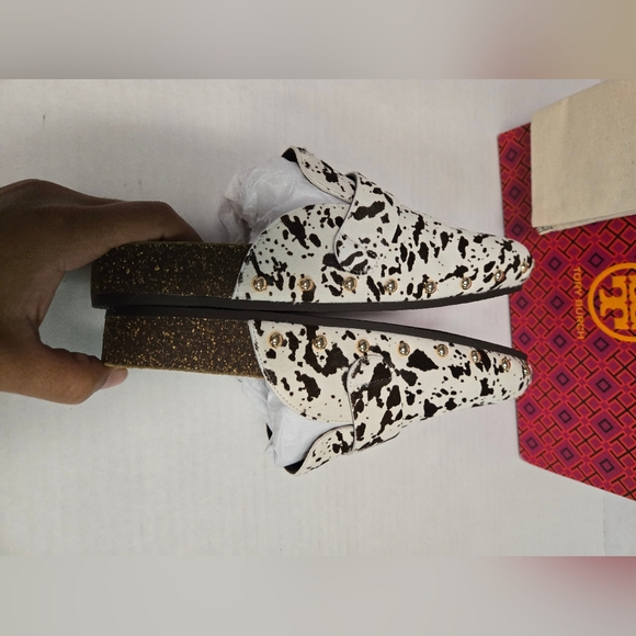 TORY BURCH MELLOW STUDDED MULE cow Print With Gold Studs Woman's 10 Slides NIB - Picture 9 of 11